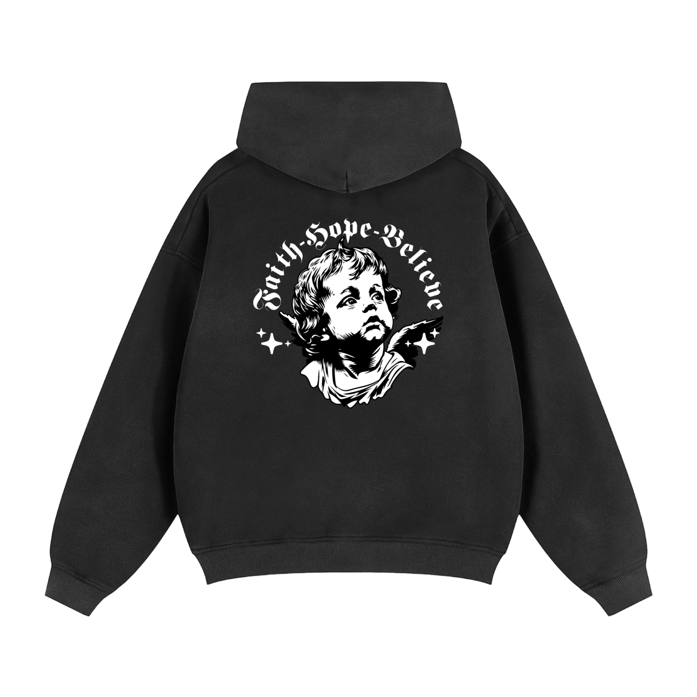 Faith, Hope, Believe Sun fade Two-way Zipper Boxy Fleece Hoodie