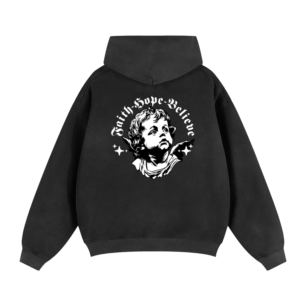 Faith, Hope, Believe Sun fade Two-way Zipper Boxy Fleece Hoodie