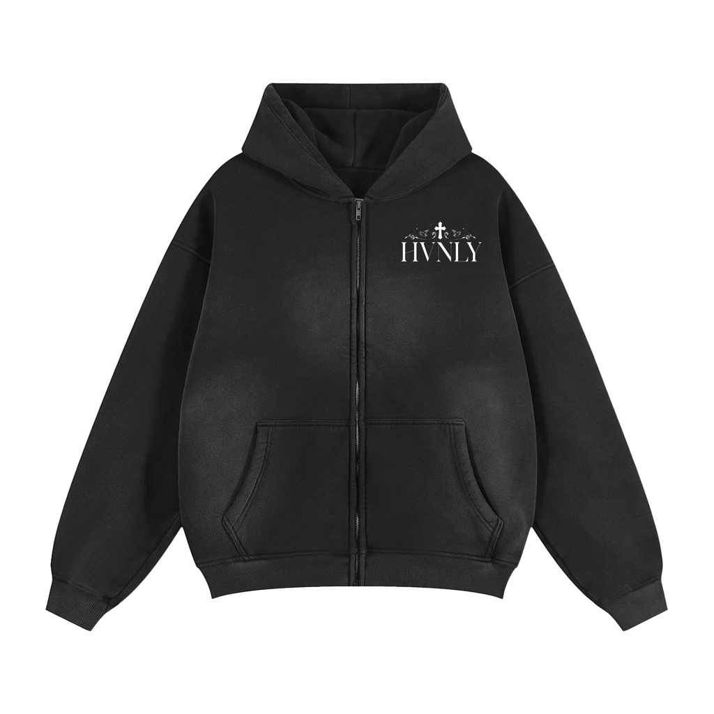 Faith, Hope, Believe Sun fade Two-way Zipper Boxy Fleece Hoodie