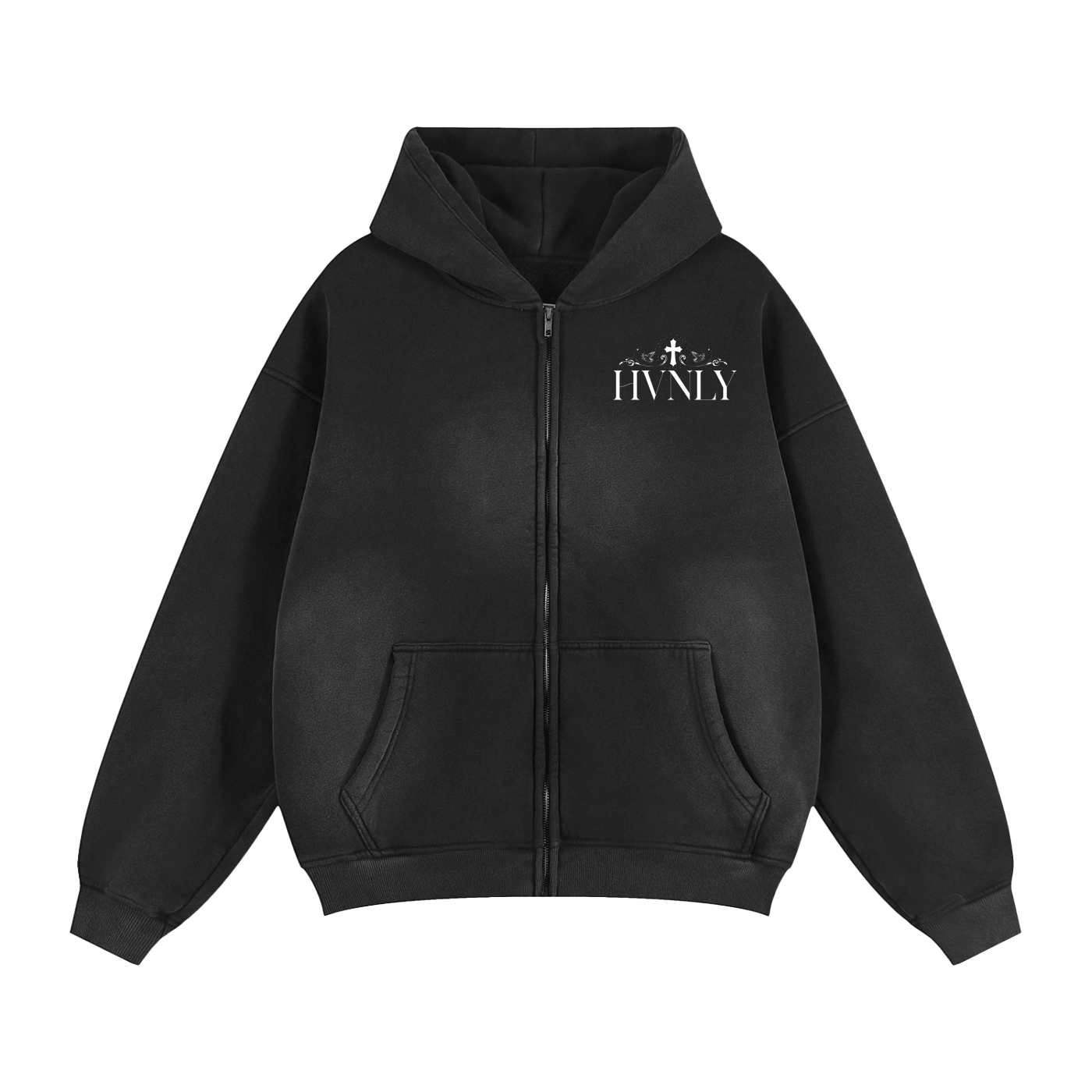 Faith, Hope, Believe Sun fade Two-way Zipper Boxy Fleece Hoodie