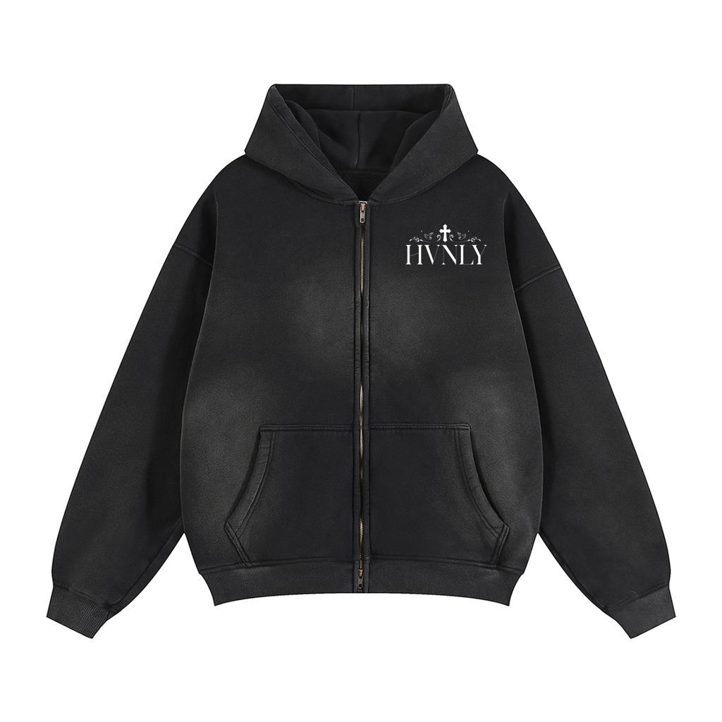 Faith, Hope, Believe Sun fade Two-way Zipper Boxy Fleece Hoodie