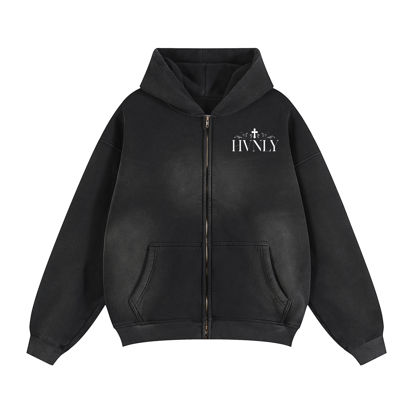 Faith, Hope, Believe Sun fade Two-way Zipper Boxy Fleece Hoodie